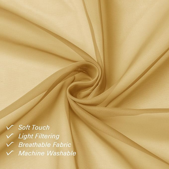 Lecloud Gold Sheer Curtains 96 Inches Long 2 Panels, Breathable Solid Voile - Image 6