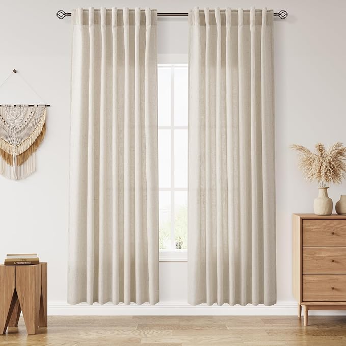 Boho Linen Curtains 80 Inch Length by Nanspring