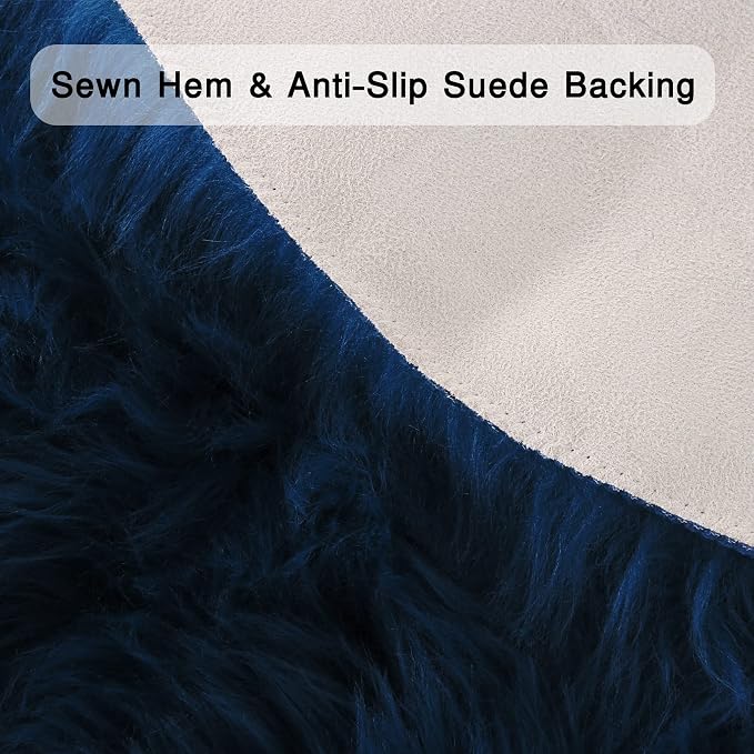 duduta Navy Blue Faux Sheepskin Runner Rugs 2x6 ft, Fluffy Shag Bedroom Bedside - Image 3