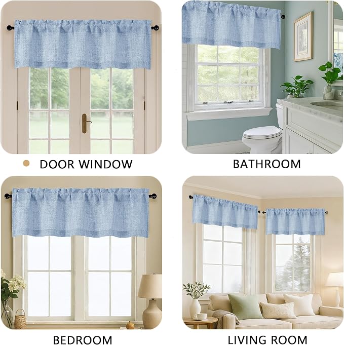OVZME Valance for Windows, Light Filtering Faux Linen Textured Small Kitchen - Image 5