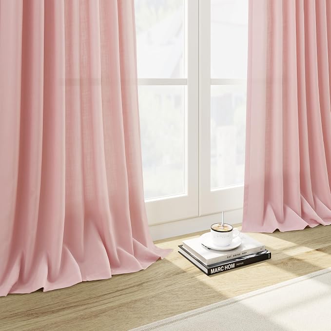 Nanspring Pink Linen Curtains 84 Inch Length 2 Panels Set - Image 7