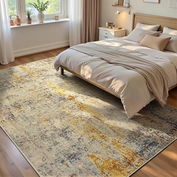 Ompaa Living Room Rug 5x7 Beige Area Rug Machine Washable Boho Rug Non Slip by OmpaaHomeDecor