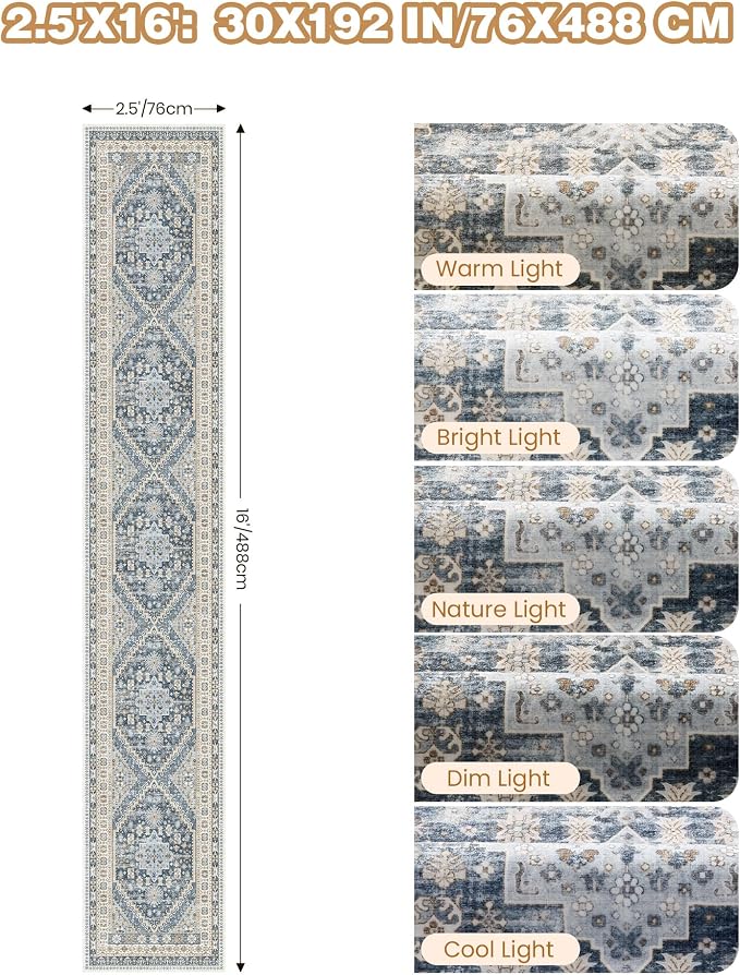 Washable Runner Rug 2.5x16, Non-Slip Long Kitchen Mats - Image 2