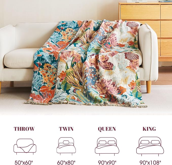 MSGKV Boho Throw Blanket for Bed Couch 100% Cotton Blanket 60"x80" Spring - Image 7