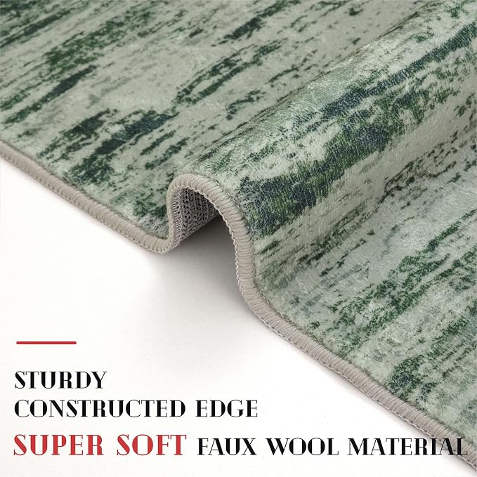 Lansny Modern Abstract Runner Rug 2x6, Forest Green Washable Kitchen Runner - Image 4
