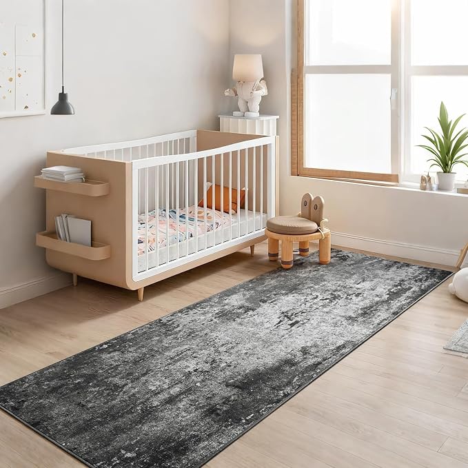 2.6x8 Black Rug Runners for Hallways Kitchen Runner Rug Non Slip Washable Black - Image 4