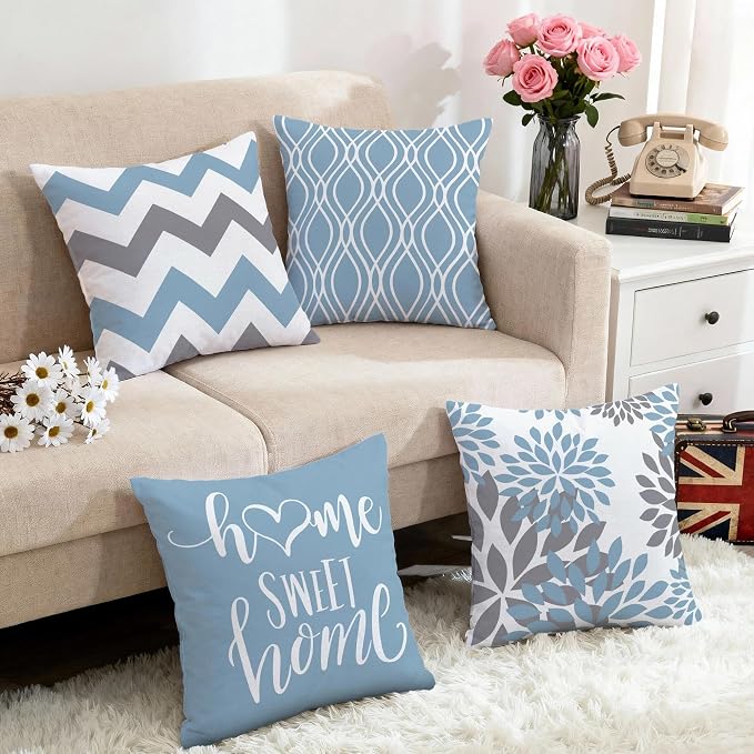 Hexagram Geometric Aqua Blue Pillow Covers 18x18 Set of 4, Decorative Outdoor - Image 5