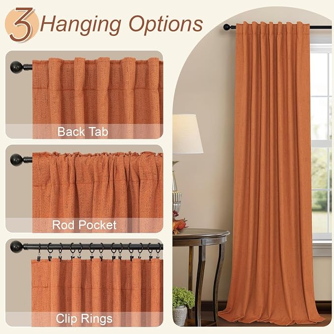 Burnt Orange Blackout Curtains for Living Room 108 Inches Long 2 Panels Back - Image 6