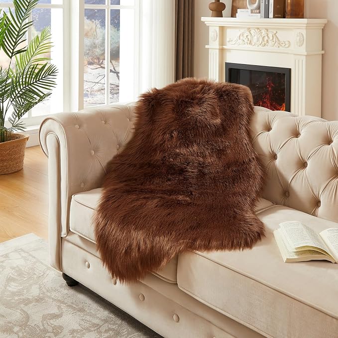 AMTOVO Faux Fur Rug, Coffee Area Rug, Fluffy Sheepskin Rug, Fuzzy Ultra Soft 2 - Image 3