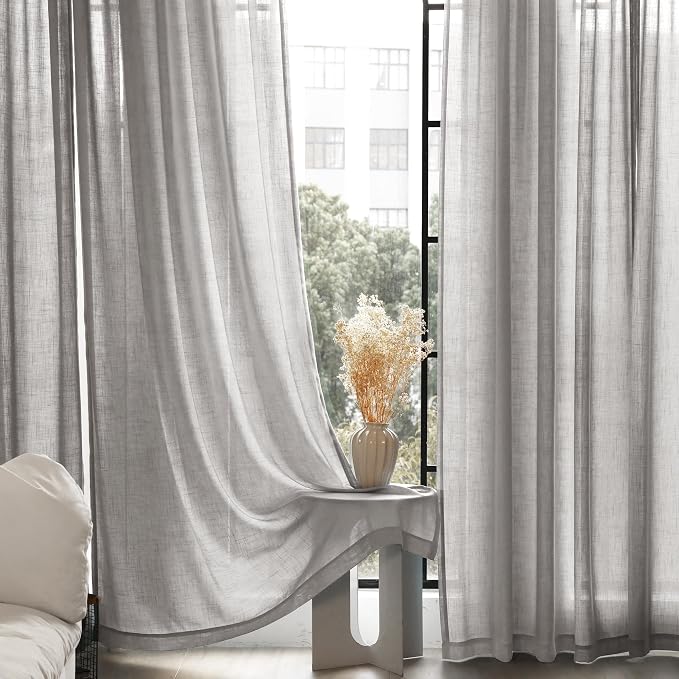Linen Blend Grey Curtains for Living Room Back Tab Modern Farmhouse Semi Sheer - Image 4