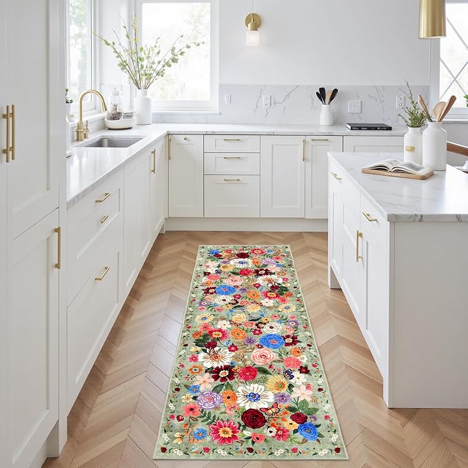 Rug for Hallways Green Kitchen Rug 2x6, Non Slip Washable Rugs - Image 3