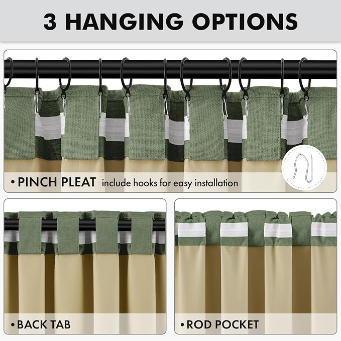 MIULEE 100% Blackout Linen Curtains 42 x 96 Inch Olive Green 2 Panels | Thermal - Image 5