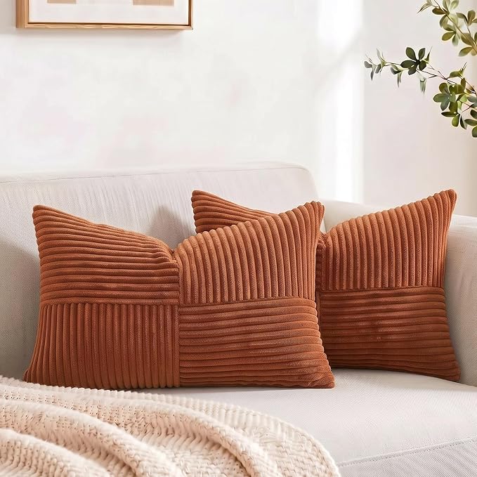Fancy Homi 2 Packs Rust Lumbar Decorative Throw Pillow Covers 16x28 Inch by Fancy+Homi