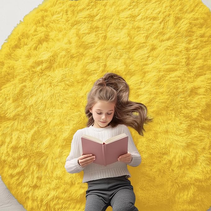 OLANLY Yellow Round Rugs for Bedroom by OLANLY