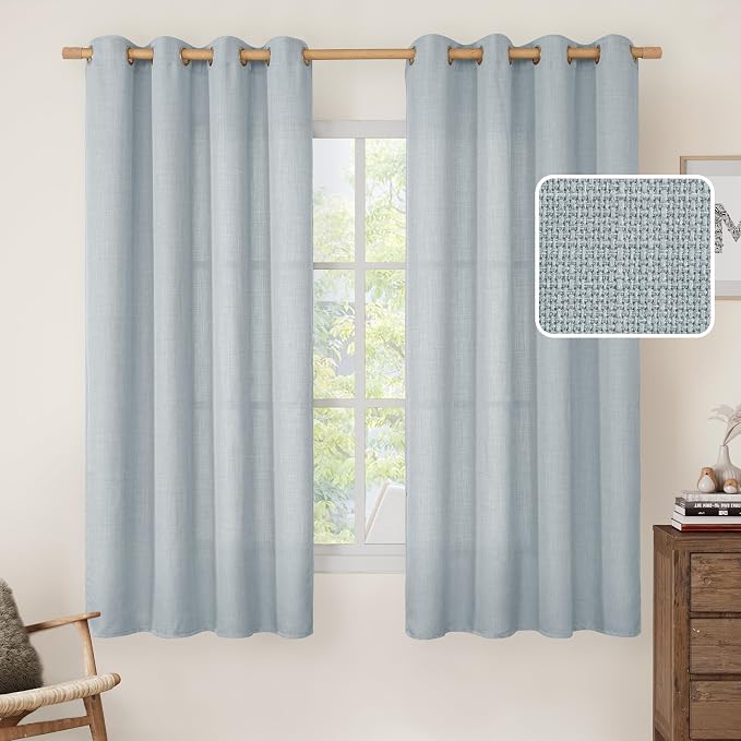 LAMIT Faux Linen Curtains for Bedroom, Grommet Thick Linen Drapes Light by LAMIT