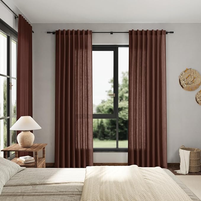Extra Long Rustic Brown Linen Curtains 120 Inch - Image 7