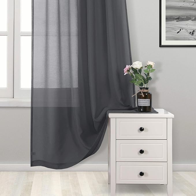 DWCN Dark Grey Sheer Curtains for Kitchen Windows - Image 3