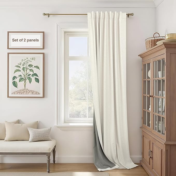 Cream Linen Blackout Curtains by Size 70 Inches Wide x 63 Inch Length Extra - Image 7