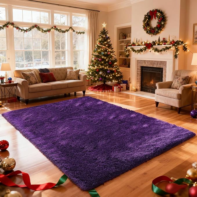 9X12 Large Shag Area Rugs for Living Room Bedroom, Big Soft Purple Fluffy Rug - Image 2