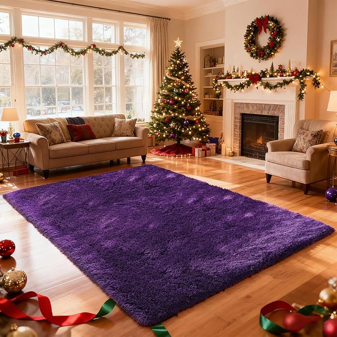 Shag Area Rugs for Bedroom Living Room, 8X10 Ultra Soft Purple Fluffy Area Rugs - Image 2