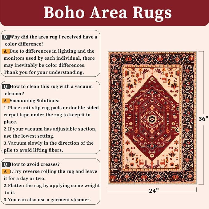 SERISSA Boho Rugs for Entryway, 2x3 Washable Non-Slip Entryway Rug Small Area - Image 2