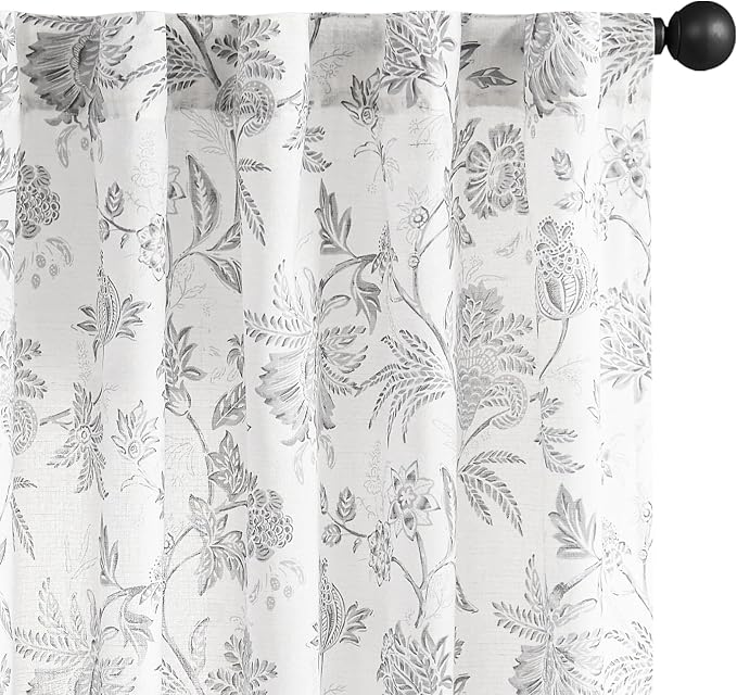 jinchan Linen Floral Curtains for Living Room, 84 Inch Length Curtains by JINCHAN