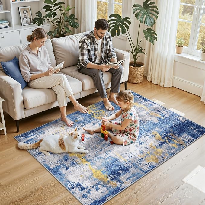 Washable Area Rugs 4'x6' Non-Slip Modern Abstract Soft - Image 2