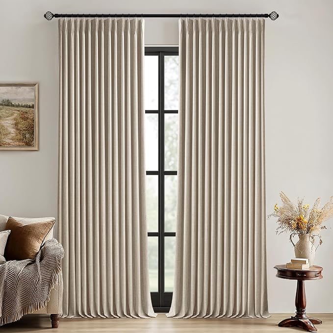 MIULEE Sand Pinch Pleated 100% Blackout Linen Curtains 40x108 Inches | Room by MIULEE