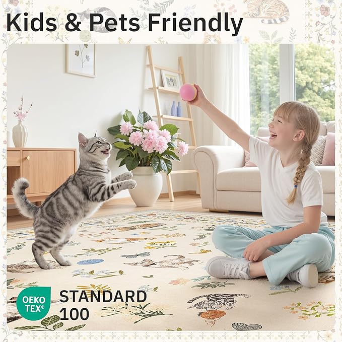 2x3 Cat Rugs for Entryway, Machine Washable Door Mat Animal Floral Small Area - Image 4