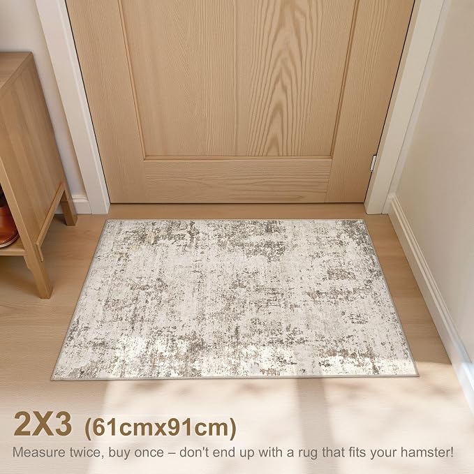 UERMEI 2x3 Entryway Area Rug: Washable Neutral Modern Abstract Small Rug - Image 2