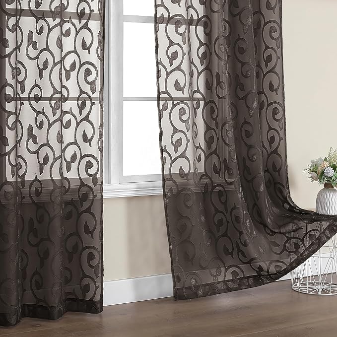 OWENIE Furman Chocolate Sheer Curtains 84 inches Long by OWENIE