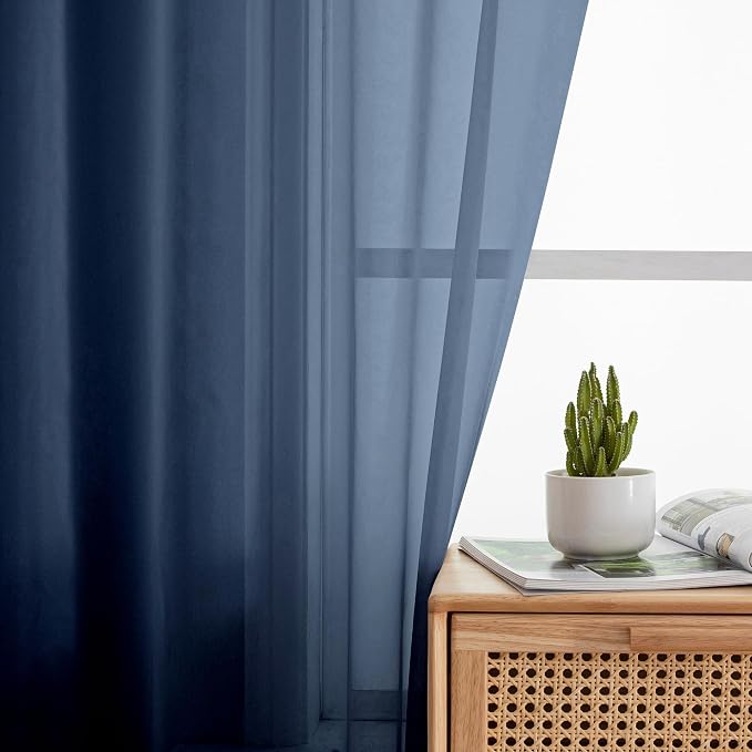 Aiyufeng 2 Piece Dark Blue Extra Long Sheer Curtains 120 Inch Length, Light - Image 4