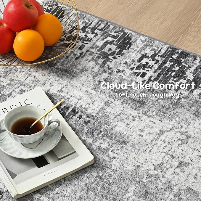 Entryway Rug 3x4 Grey Bedroom Area Rug Washable Non Slip Abstract Boho Rugs - Image 6