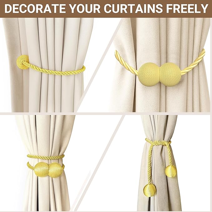 Hion Magnetic Curtain Tiebacks Golden 6 Pack, Curtain Tiebacks Buckles - Image 7