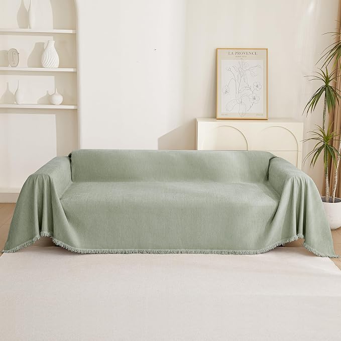 MYSKY HOME Green Sofa Covers Tassel Couch Cover - Image 7