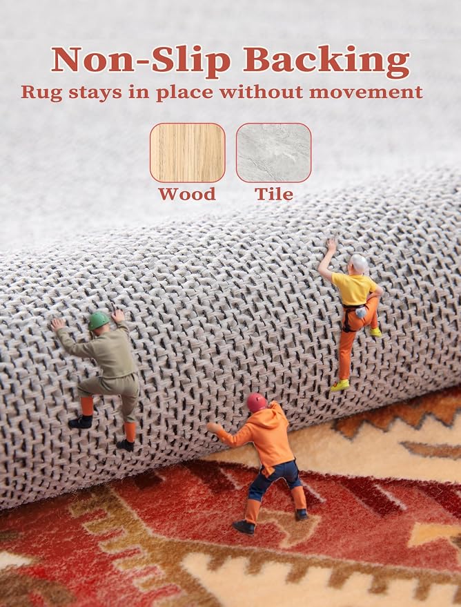 SERISSA Boho Washable Runner Rug, 2x5 Rug Runner Non-Slip Vintage Red Hallway - Image 3