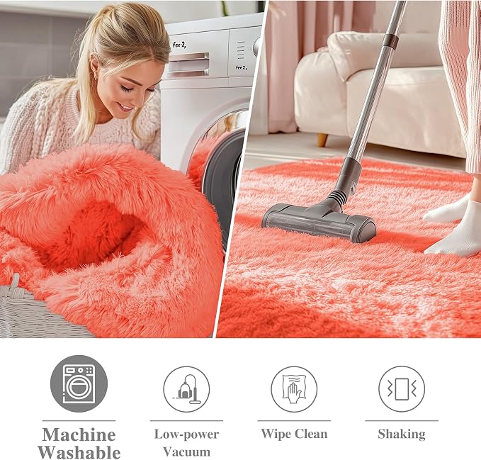 OLANLY Coral Red Round Rugs for Bedroom - Image 2