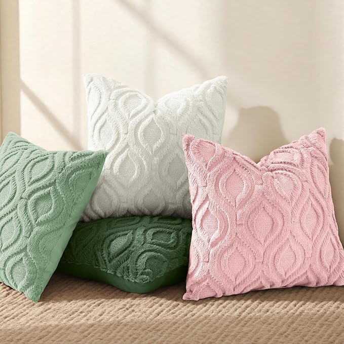 decorUhome Throw Pillow Covers 22x22 Inch Set of 2, Soft Plush Faux Wool Sage - Image 5