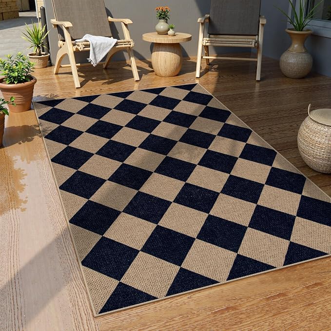 Lahome Colette Checkered Easy Jute Entry Rug, 3x5 Black Outdoor Patio Rug - Image 6