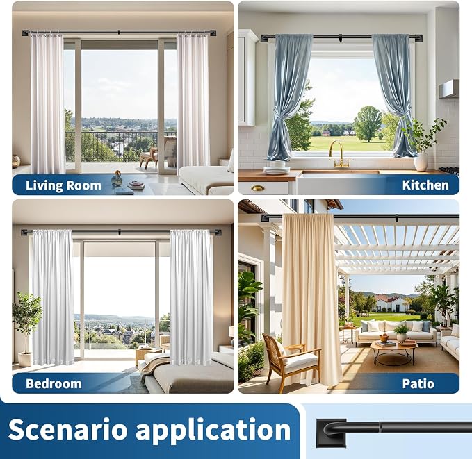 Black Curtain Rods for Windows 66-152Inch Heavy Duty Wrap Around Blackout - Image 7