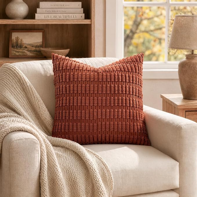 MIULEE Fall Corduroy Decorative Throw Pillow Covers 12x12 Rust Pack of 2 | - Image 5