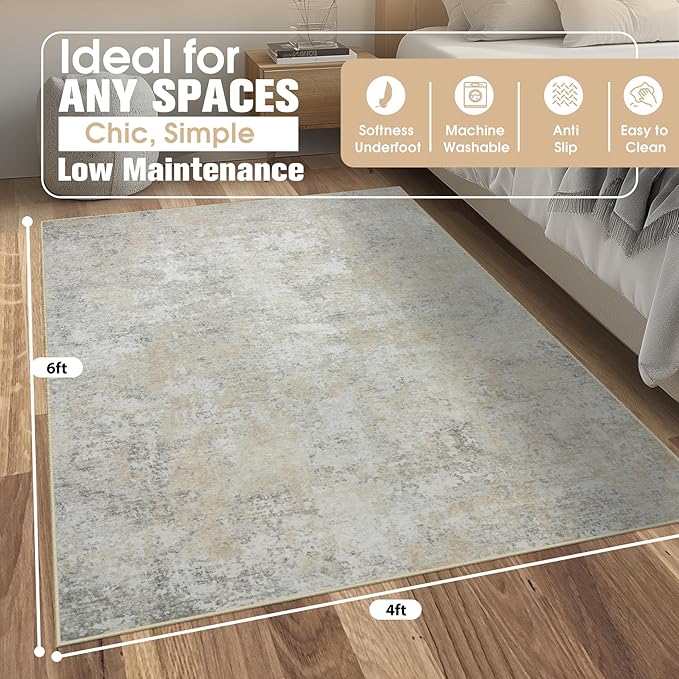 4x6 Area Rugs for Living Room Rug Washable: Abstract Rug for Dining Room - Image 2