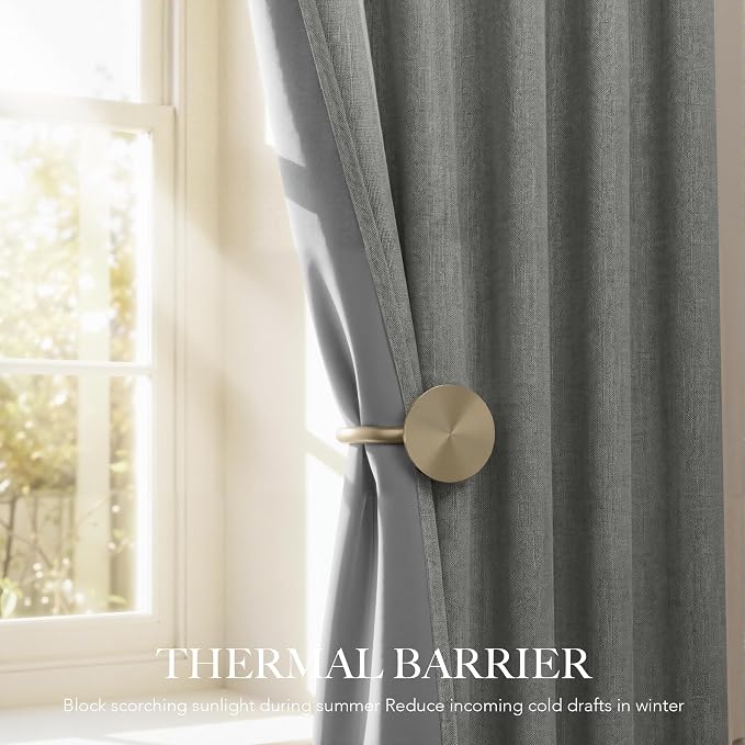 RYB HOME 100% Blackout Linen Textured Curtains 90 inches Long, Thermal - Image 4
