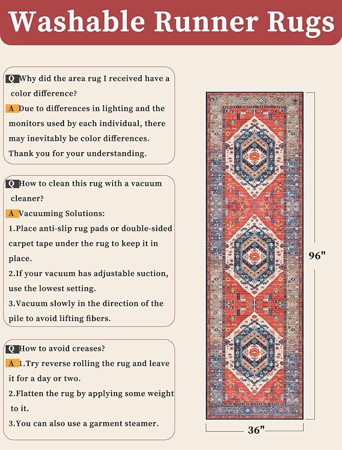 SERISSA Runner Rug for Hallways, 3x8 Washable Non Slip Kitchen Runner Rug - Image 2