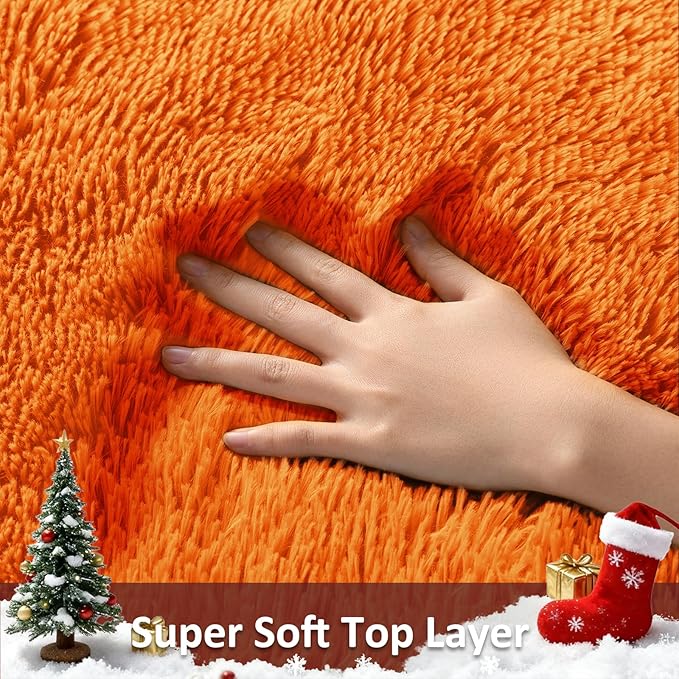 Ophanie Orange Fall Rugs for Bedroom Living Room, Fluffy Fuzzy Furry Carpet - Image 2