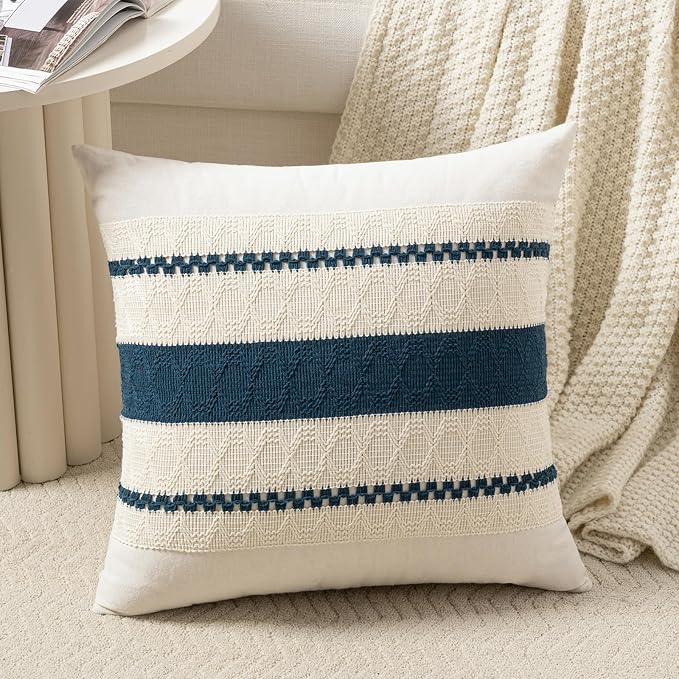 Fancy Homi Set of 1 Boho Teal Decorative Throw Pillow Cover 18x18 Inch by Fancy+Homi