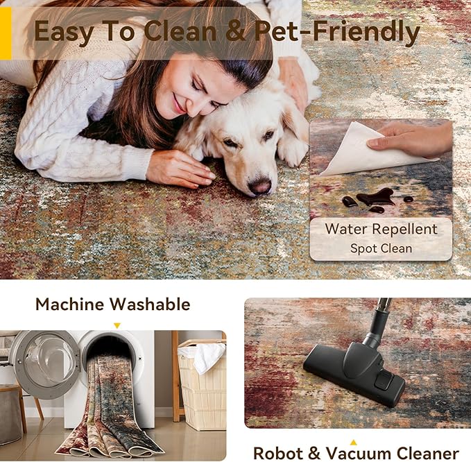 Washable Area Rugs 3x8 Non-Slip Modern Abstract Soft - Image 4