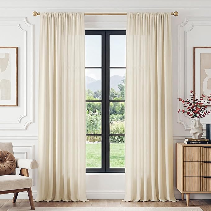 FMFUNCTEX Sheer Non-See-Through Butter Cream Curtains - Image 2