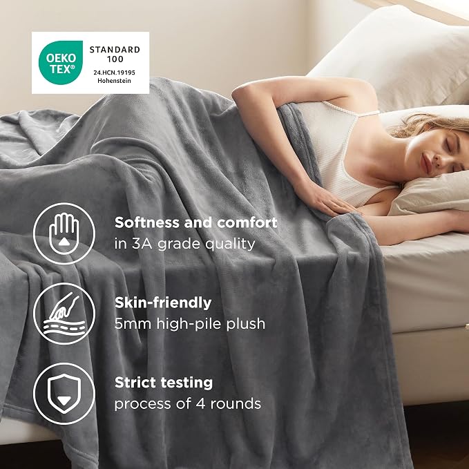 Bedsure GentleSoft Fleece Bed Blankets Large Size Grey - Image 4