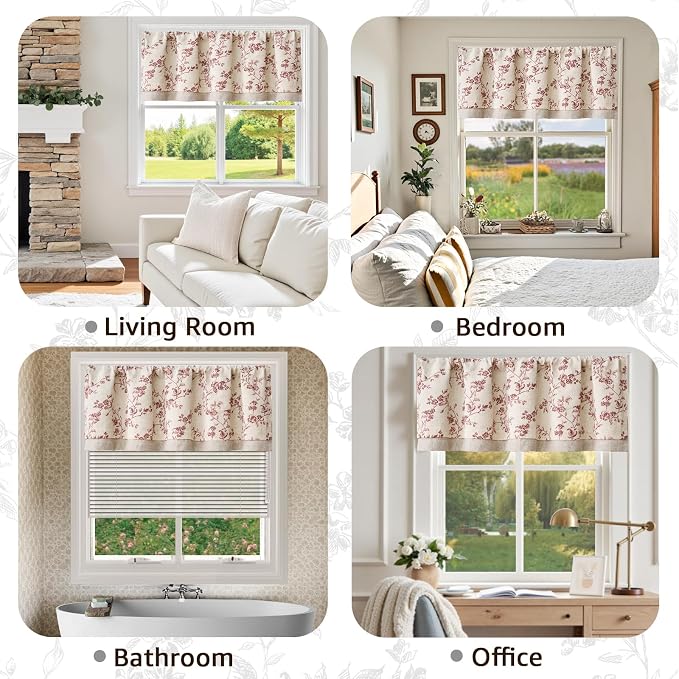 jinchan Linen Valance Curtains for Windows 16 Inch Christmas Decorations Floral - Image 6